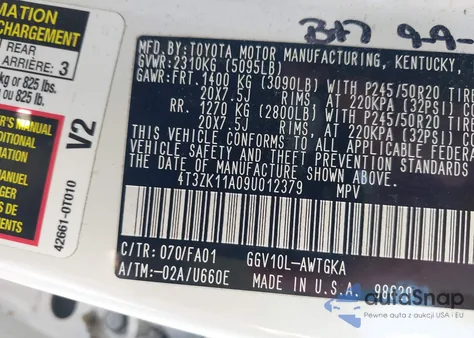 2009 Toyota Venza Base V6 из США, поврежденный, VIN 4T3ZK11A09U012379